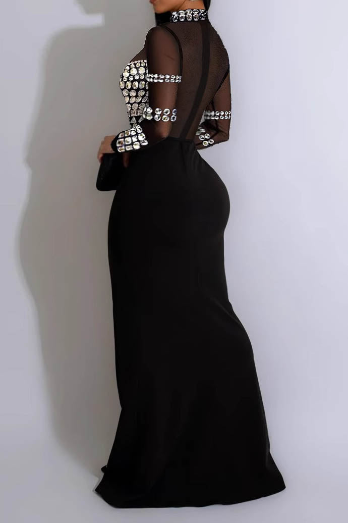 V-Neck Long Sleeve Split Hem Dress