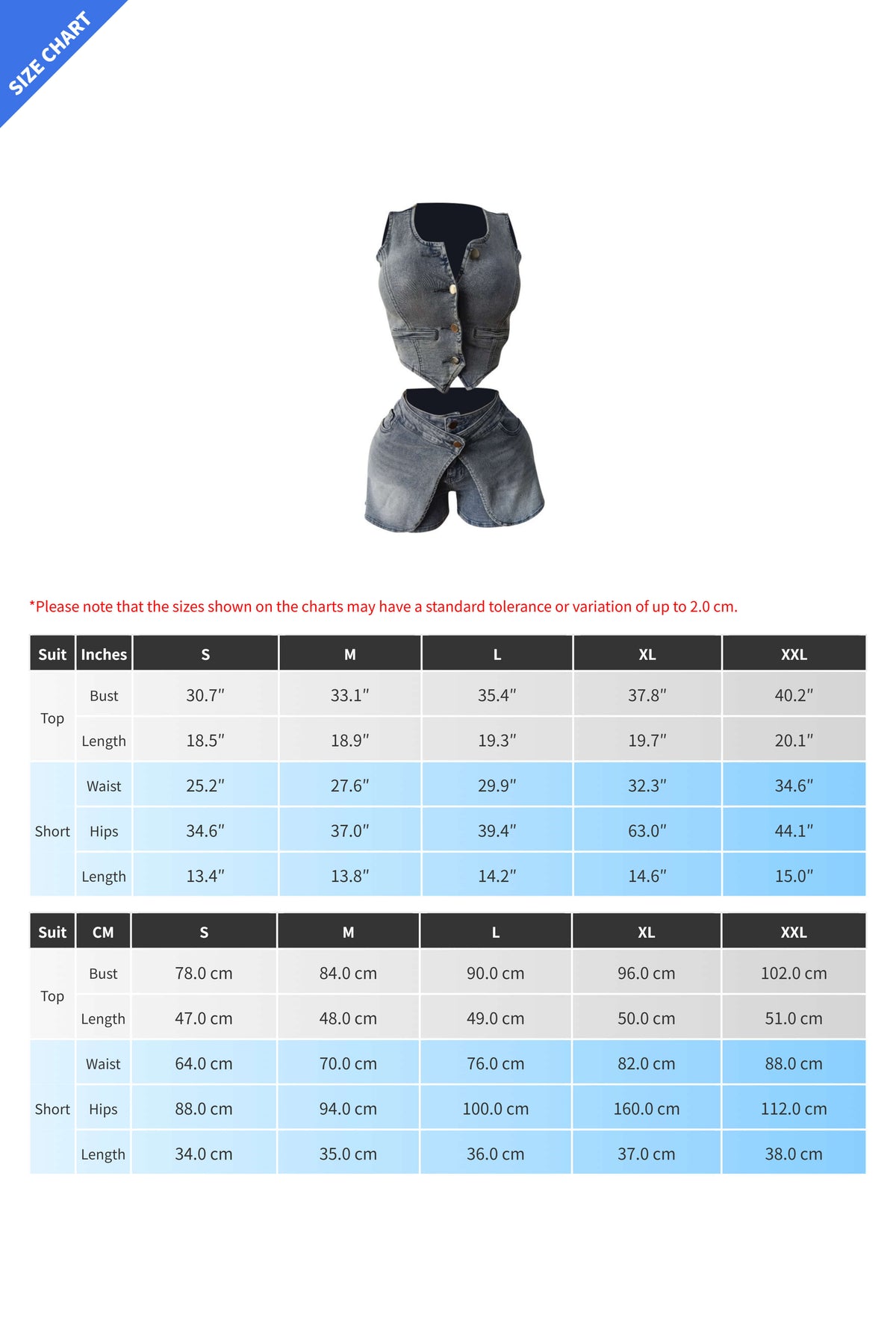 Stretch Denim Apron Shorts Set - Vest & Shorts