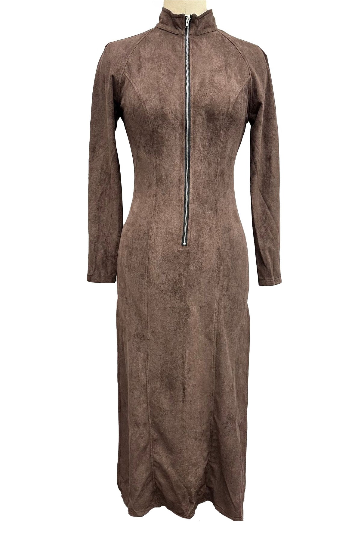 Long Sleeve Zipper Slim Fit Slit Maxi Dress