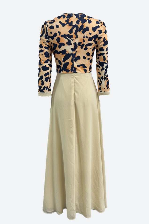 Waist Tie Leopard Print Chiffon Dress