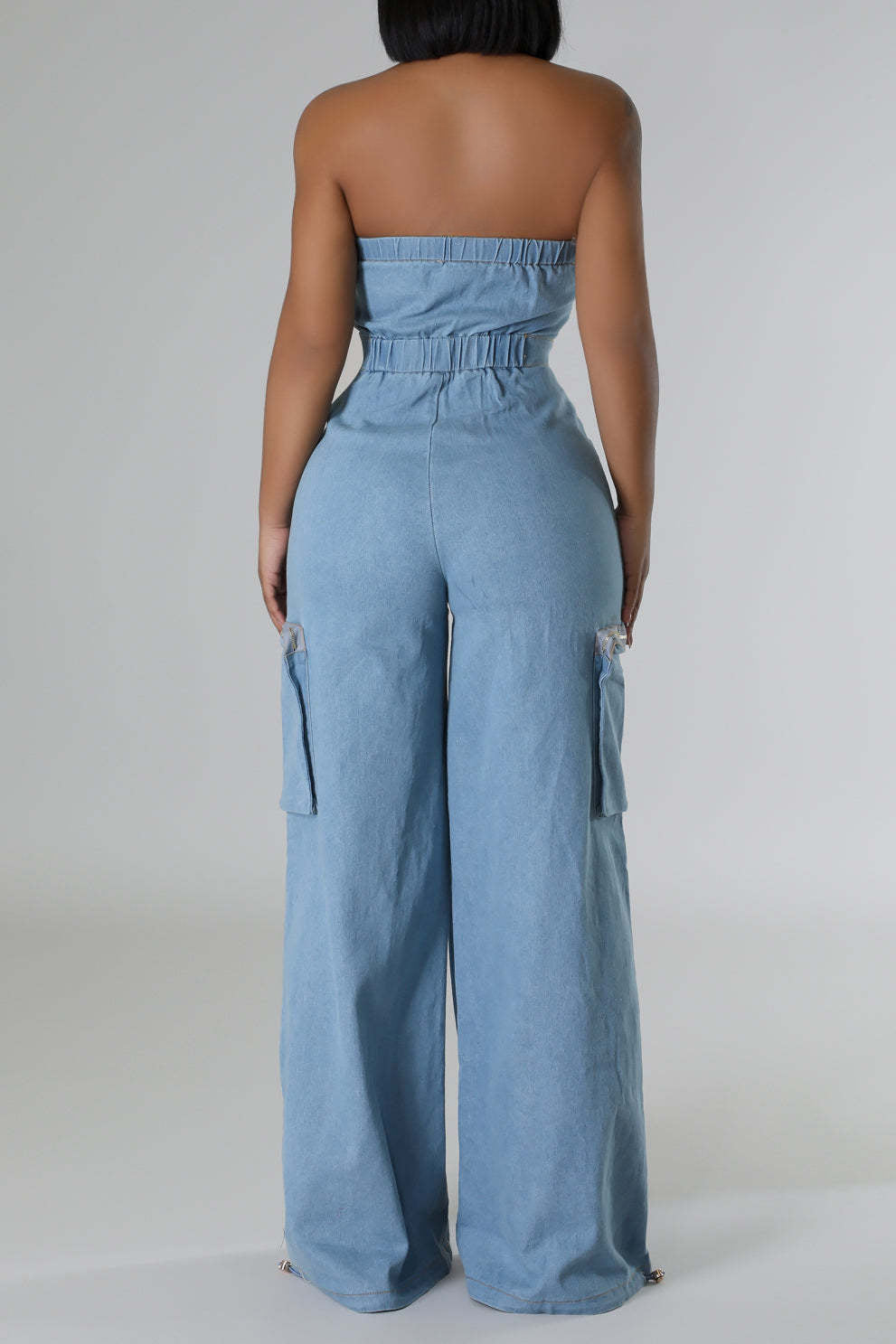 Slim Fit Strapless Denim Jumpsuit