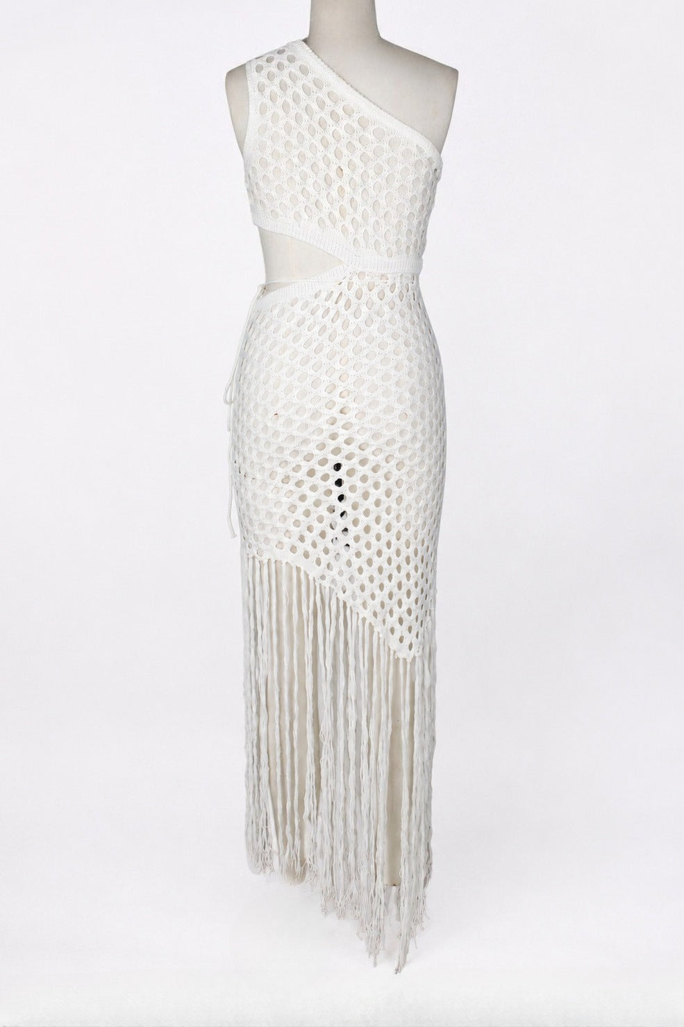 One-Shoulder Crochet Cutout Maxi Dress