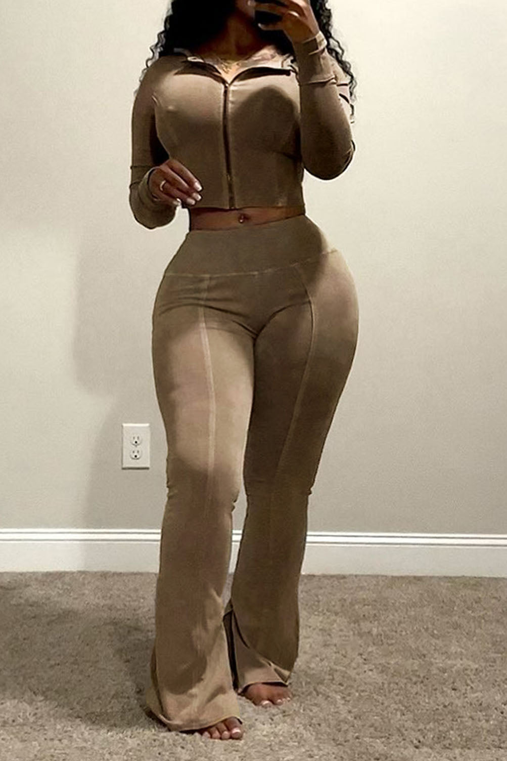 Washed Distressed Hooded Flare Pant Sets