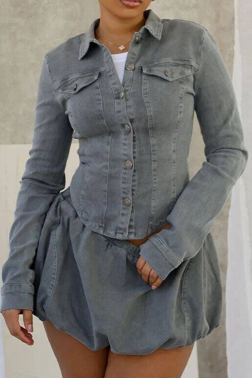 Denim Pleated Mini Skirt Sets