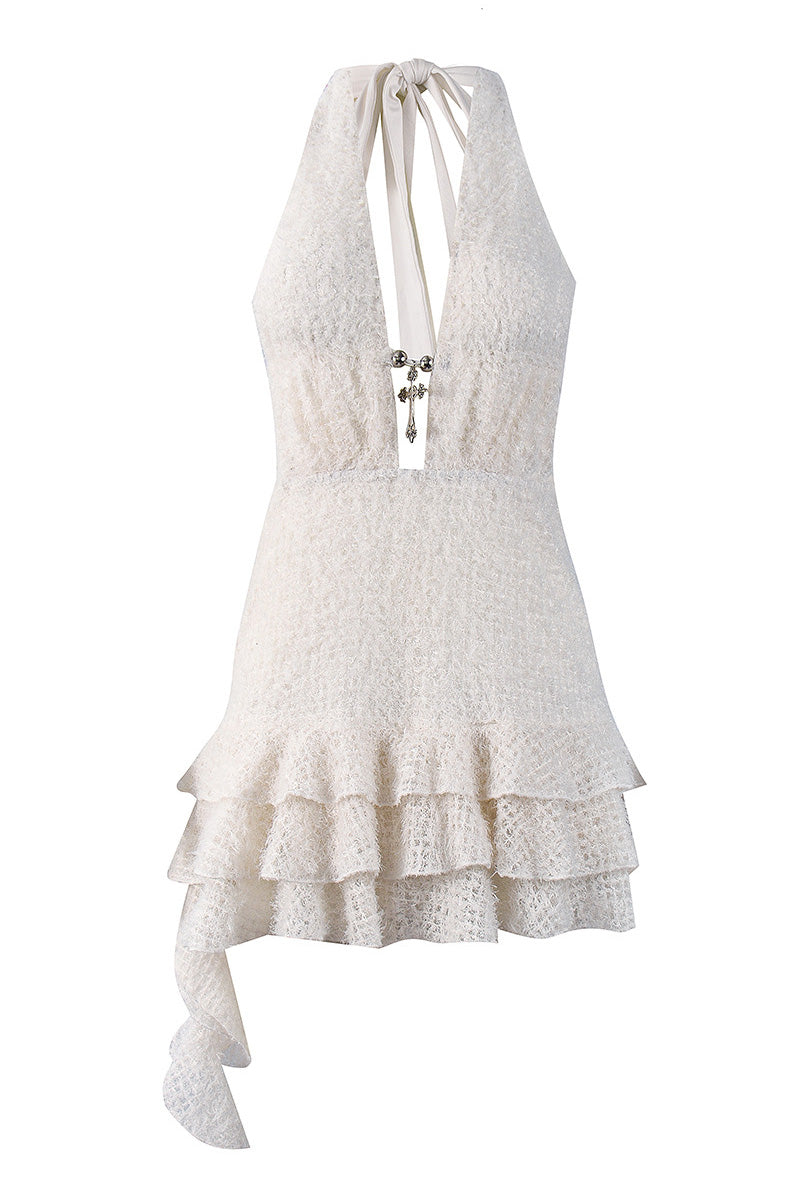 V-Neck Halter Backless Mini Dress