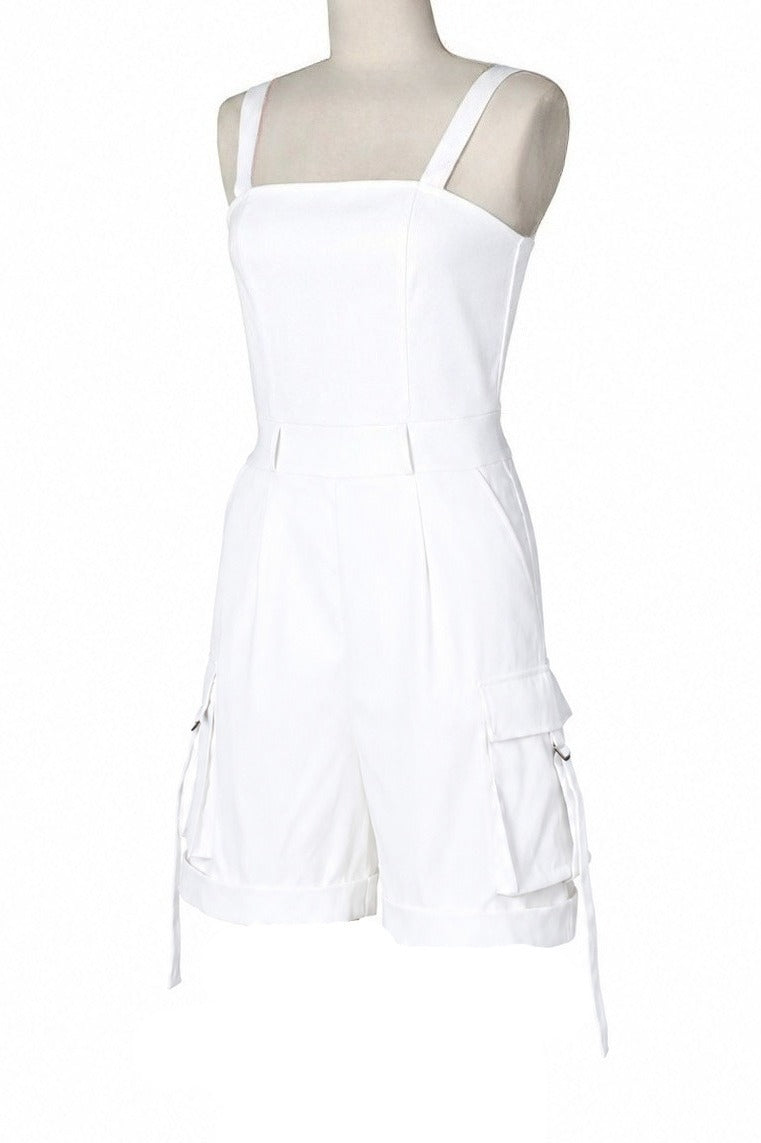 Square Neck Sleeveless Utility Cargo Romper