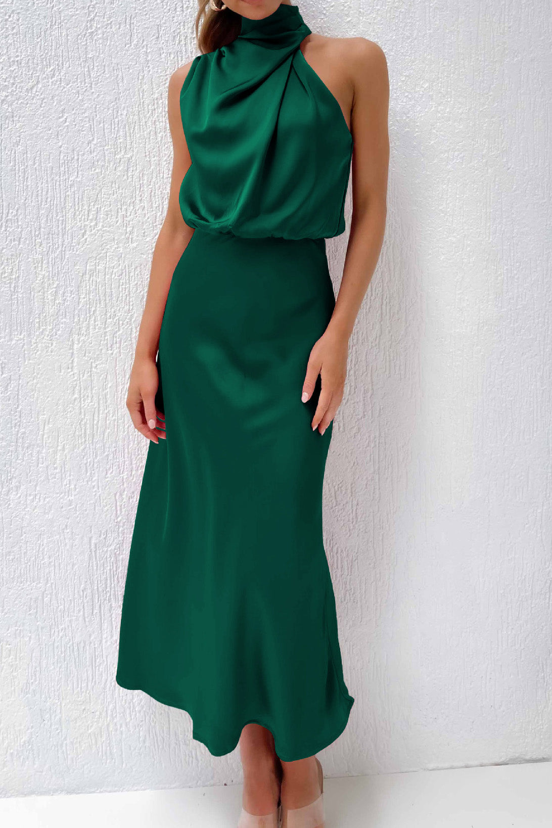 Satin Mock-Neck Slip Dress