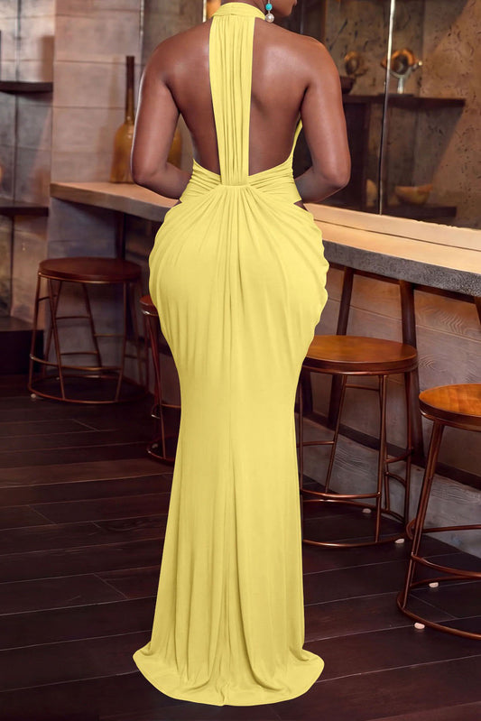 Plunging Halter Beaded Cutout Maxi Dress