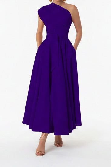 Elegant One-Shoulder A-Line Midi Dress