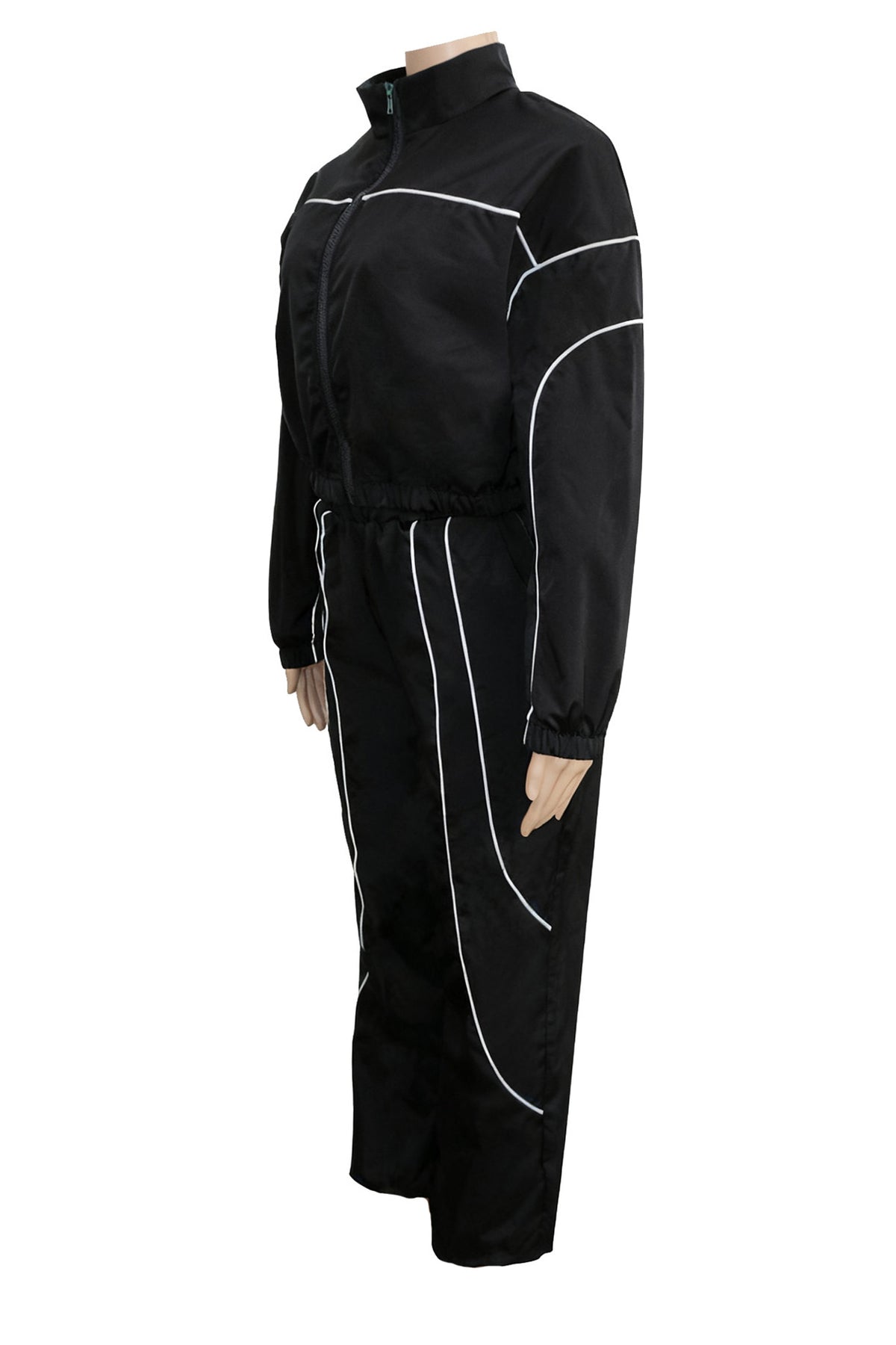Contrast Piping Zip Pant Set