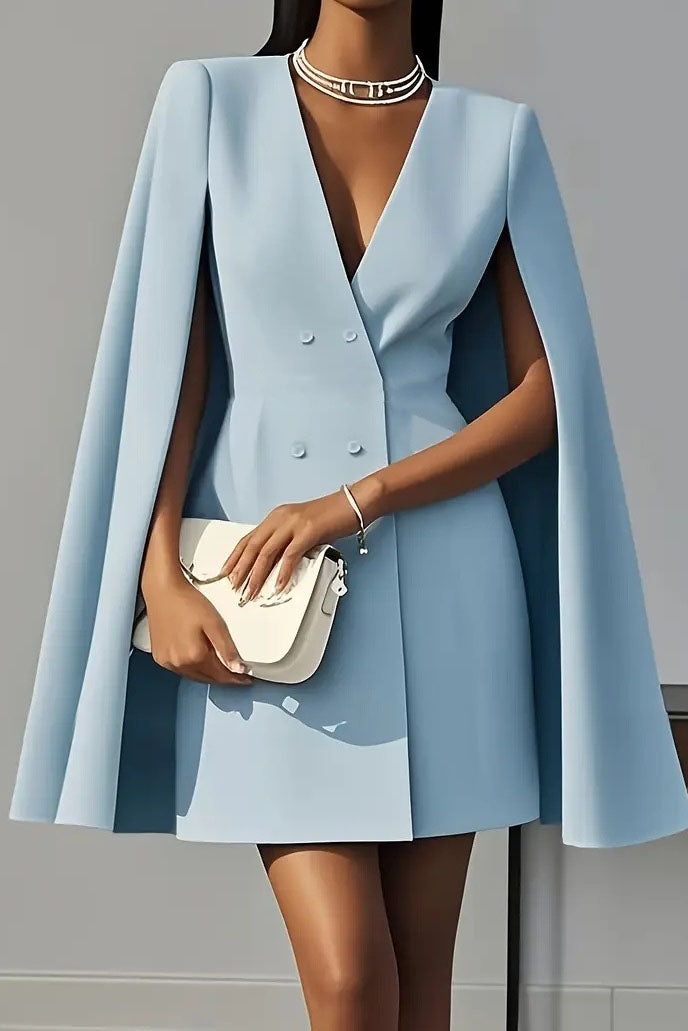 Cape Sleeve V-Neck Blazer Dress