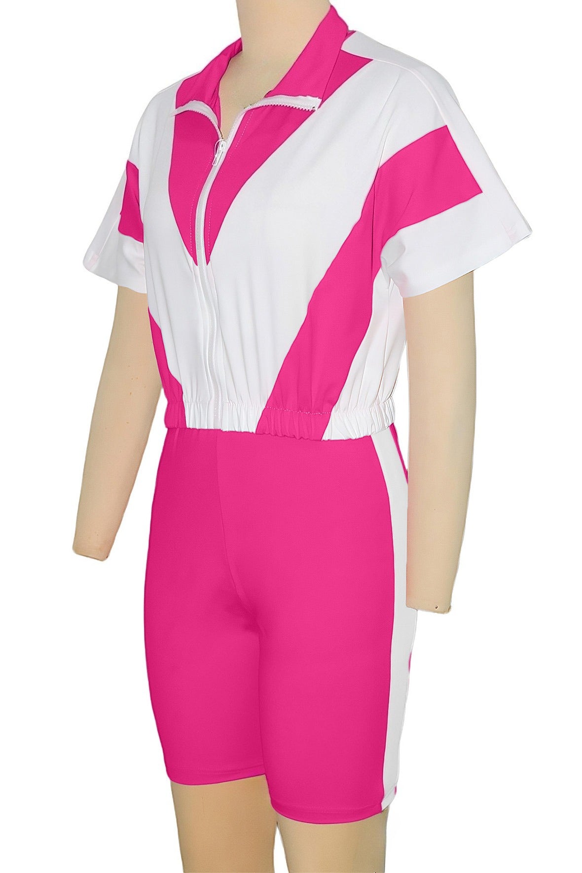 Color-Block Zip Crop Top & Biker Short Set
