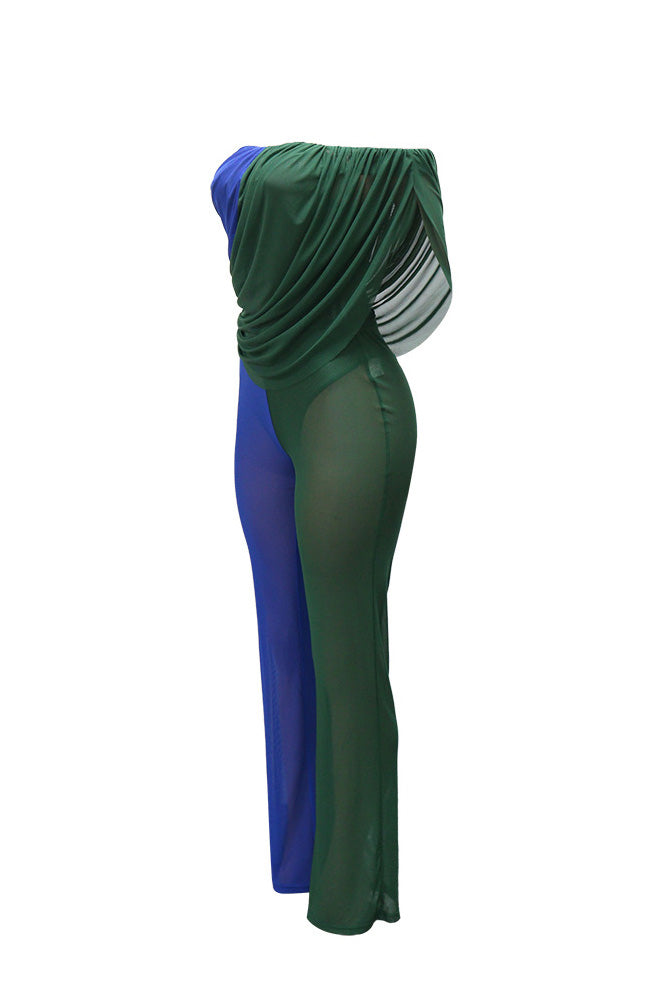 Color Block Ruched Mesh Pant Set