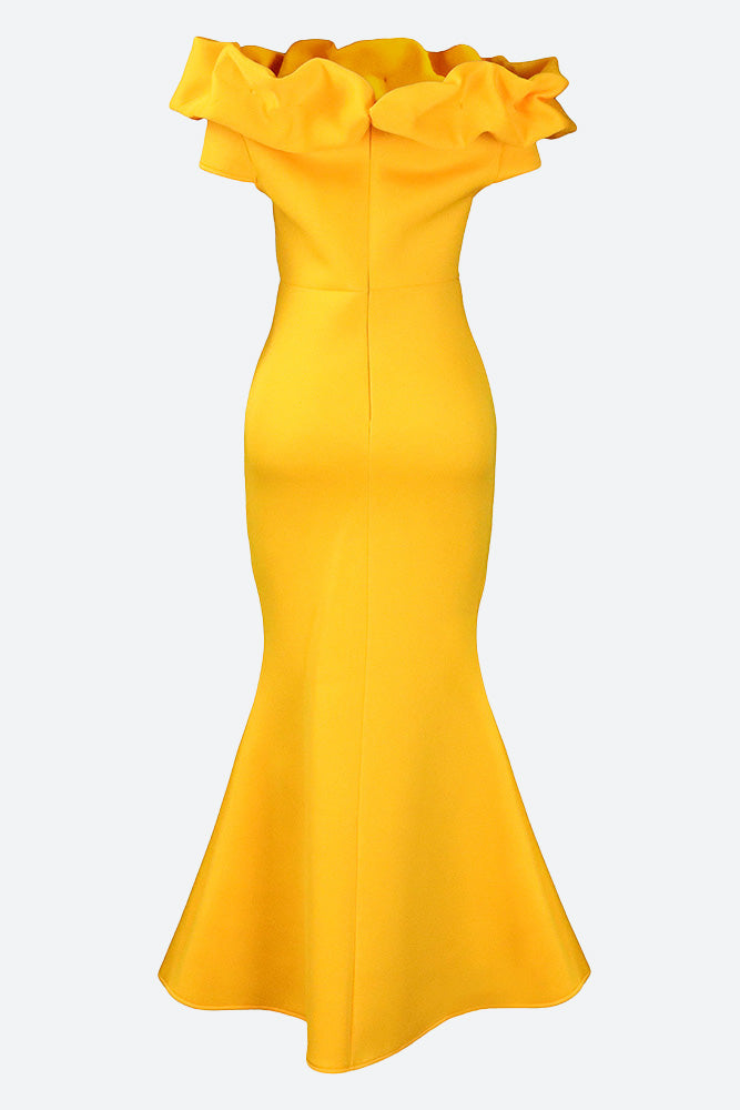 Solid Ruffle Collar Mermaid Dress