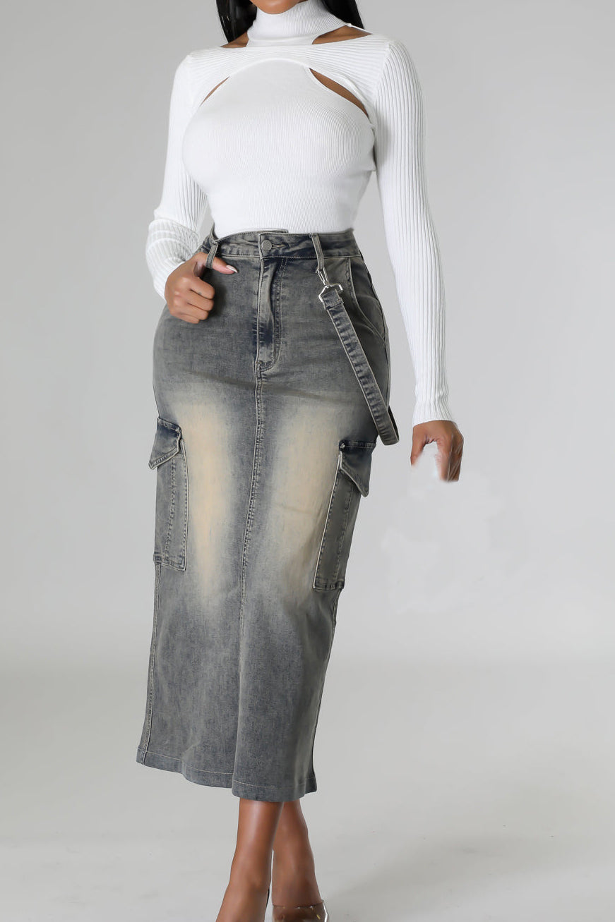 Pocket Maxi Denim Skirts