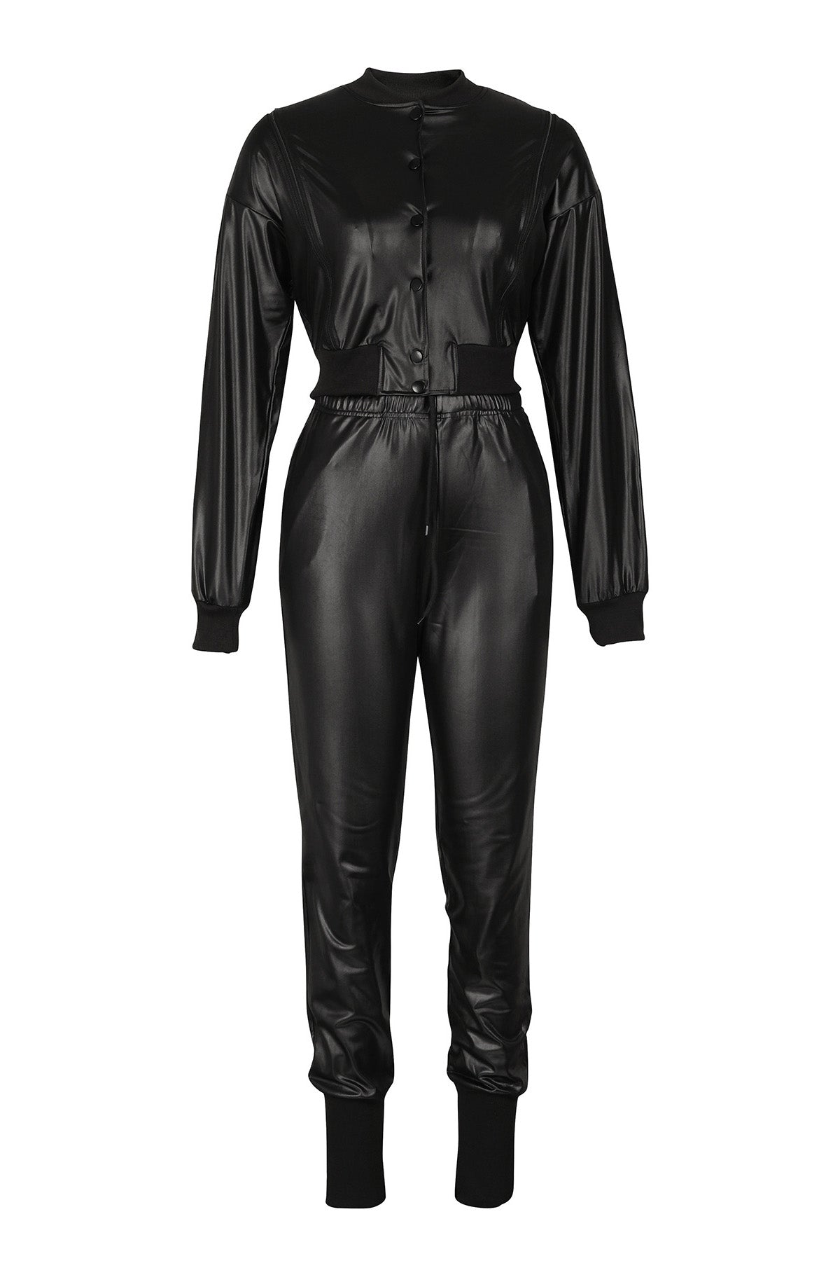 2-Piece Cutout Faux-Leather Bomber & Jogger Set
