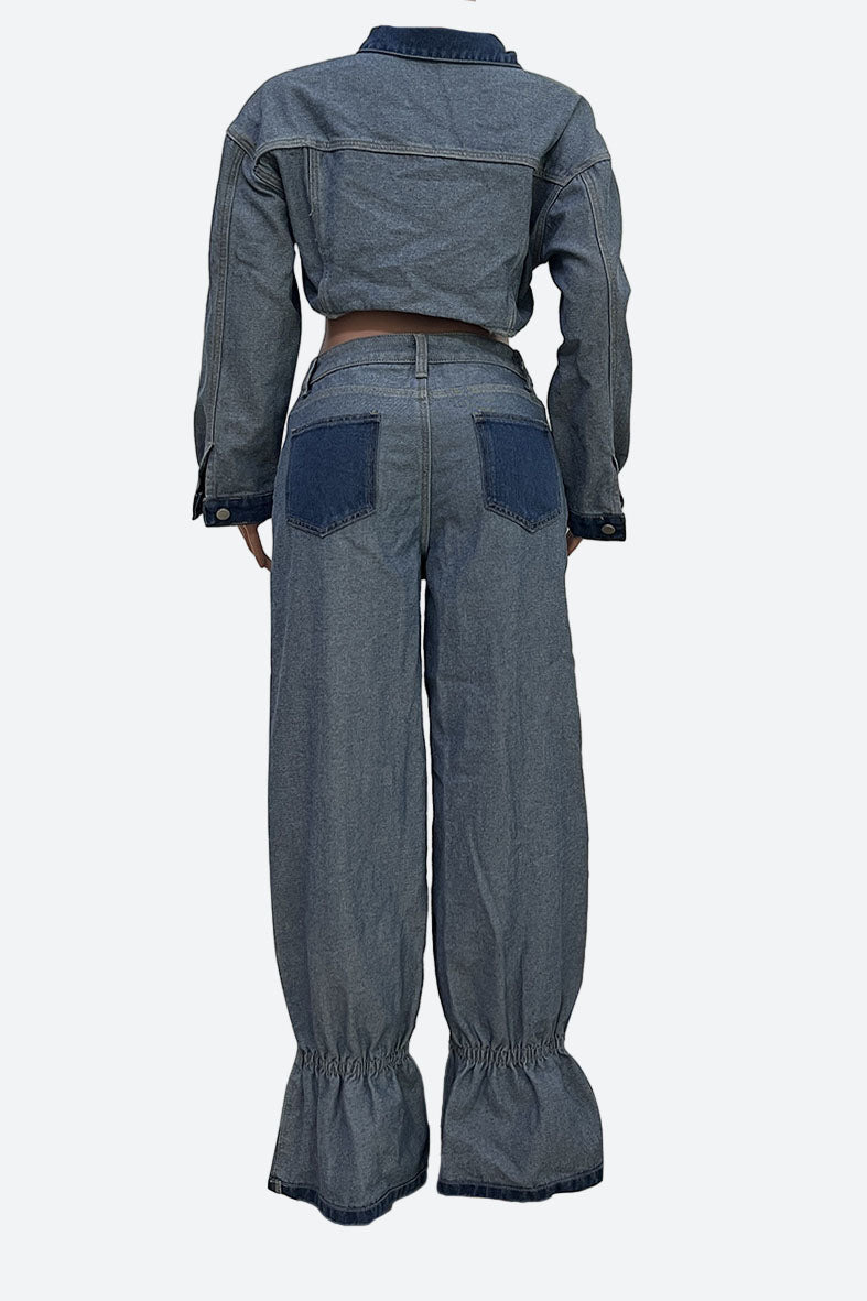 Contrast Cropped Jacket & Pant Set