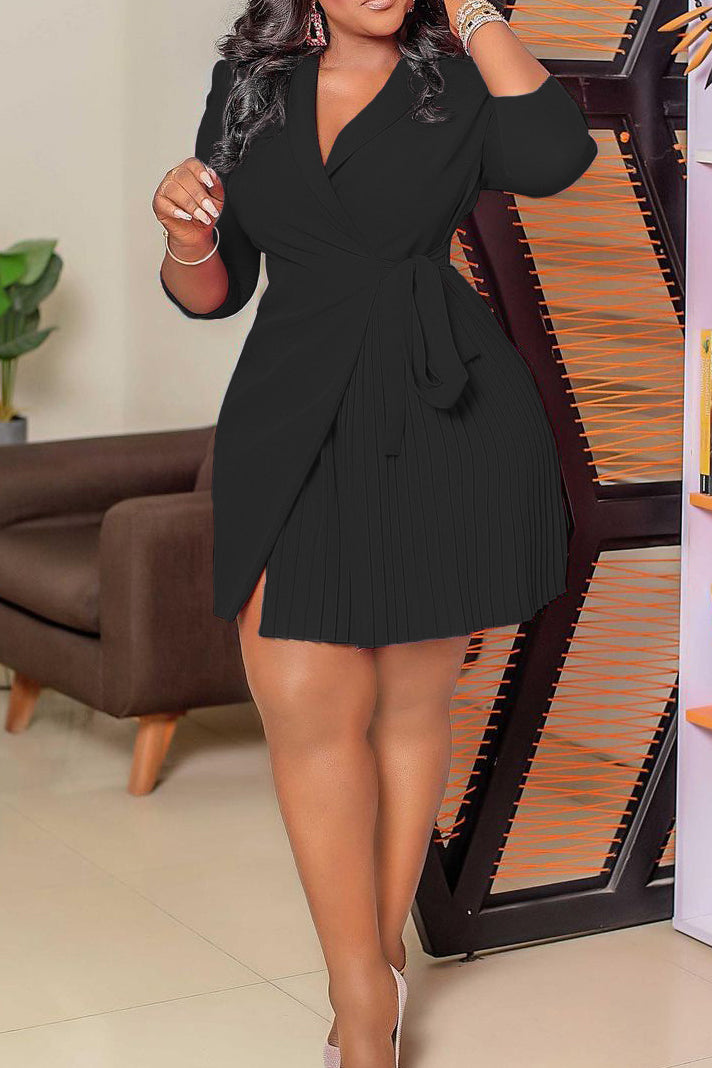Three-Quarter Sleeves Tie Waist Mini Dresses