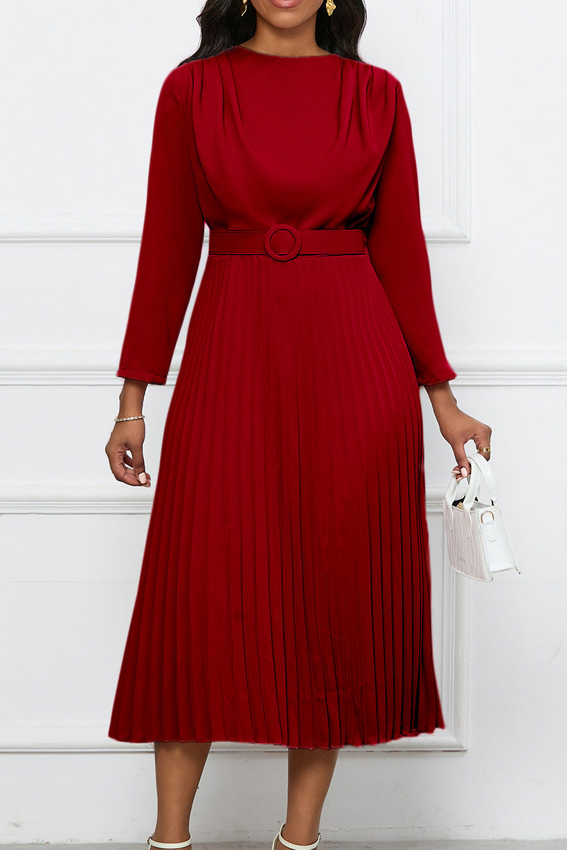 Elegant Pleated Career Solid Dress