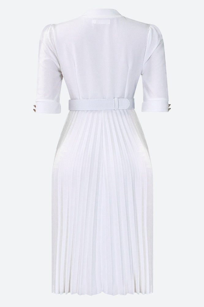 Elegant Half Sleeve O-Neck Solid Midi Dress