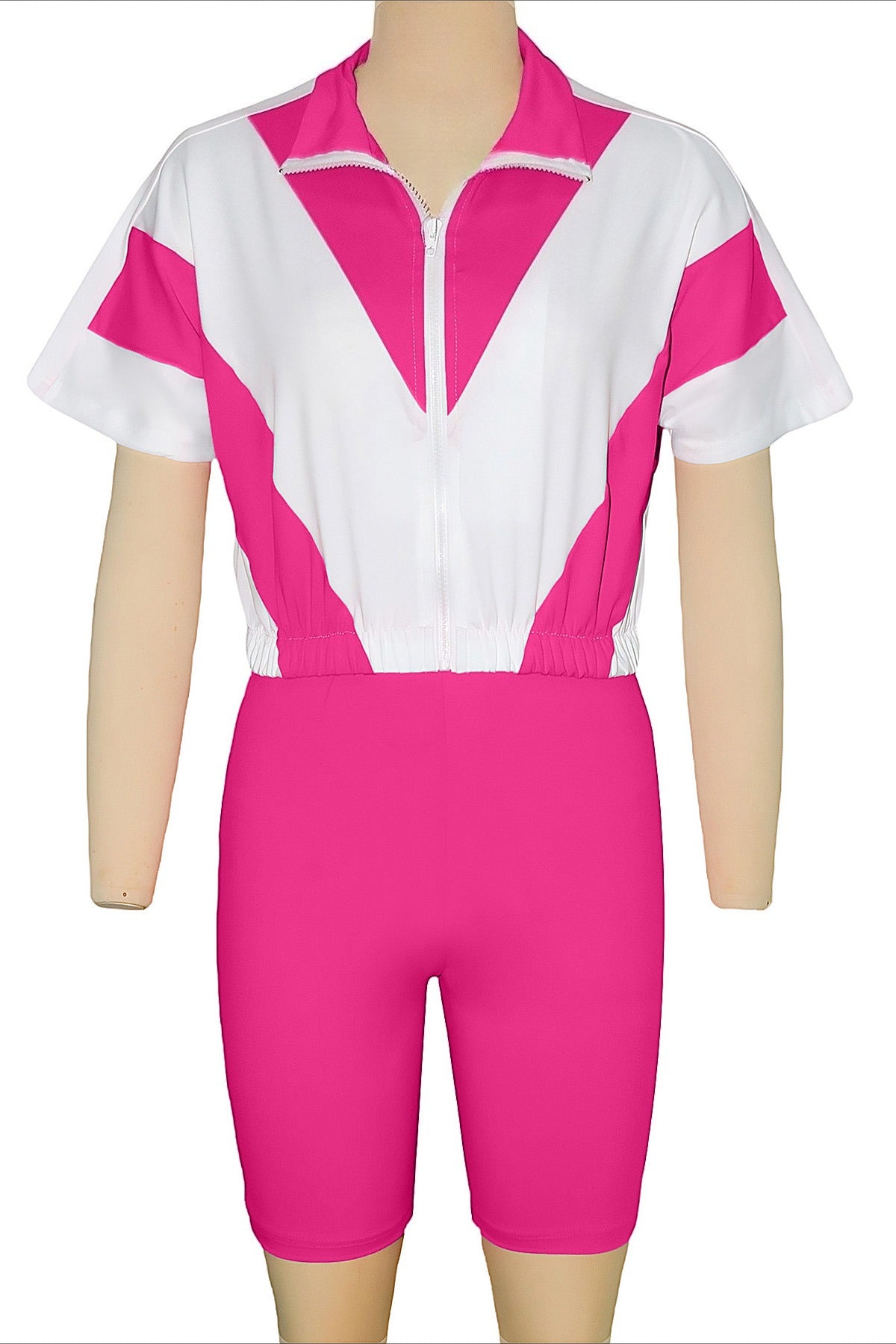 Color-Block Zip Crop Top & Biker Short Set