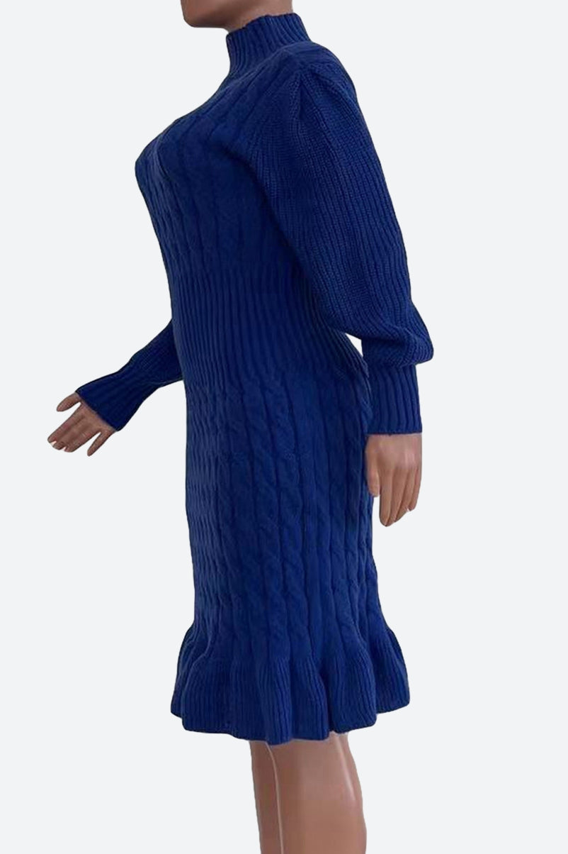 Ruffled Knitted Turtleneck Dresses