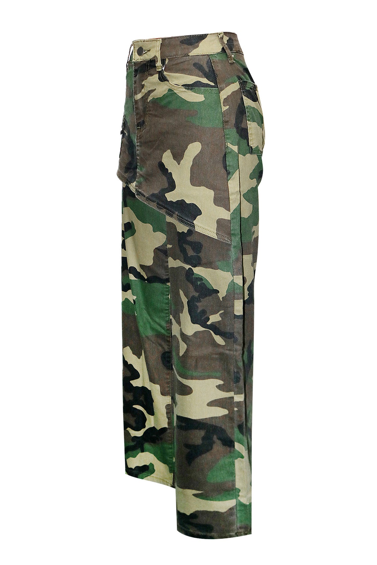 Camo Asymmetrical Skirt Overlay Wide Leg Pants