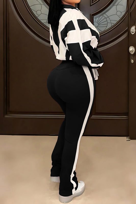 Plus Size Two-Tone Zip Up Set