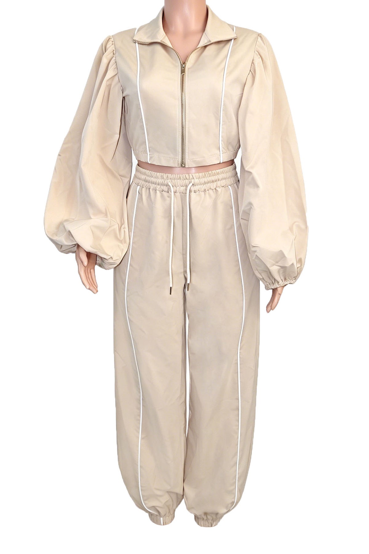 Puff-Sleeve Zip Jacket & Jogger Pants Set