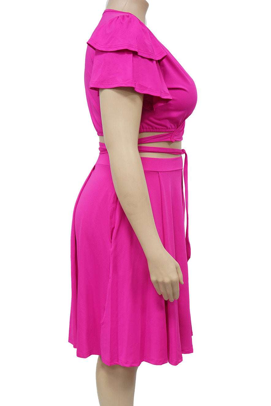 Plus Size Ruffle Tie Front Skirt Set