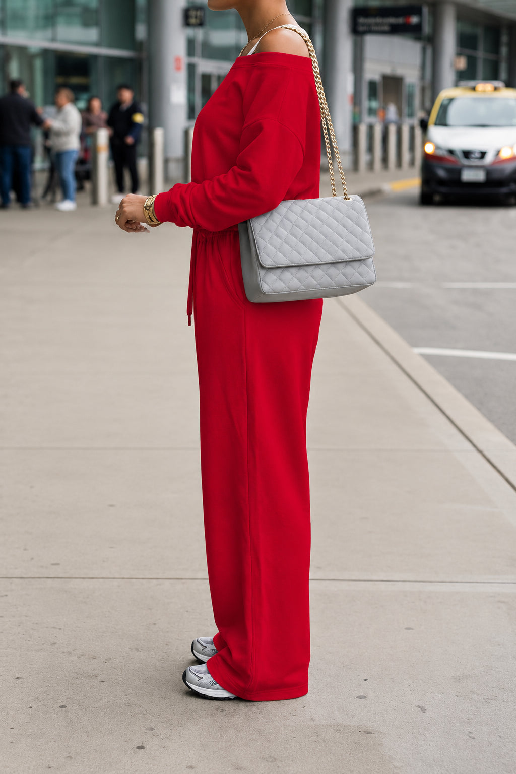 Off-Shoulder Sweatshirt & Wide-Leg Pants Set