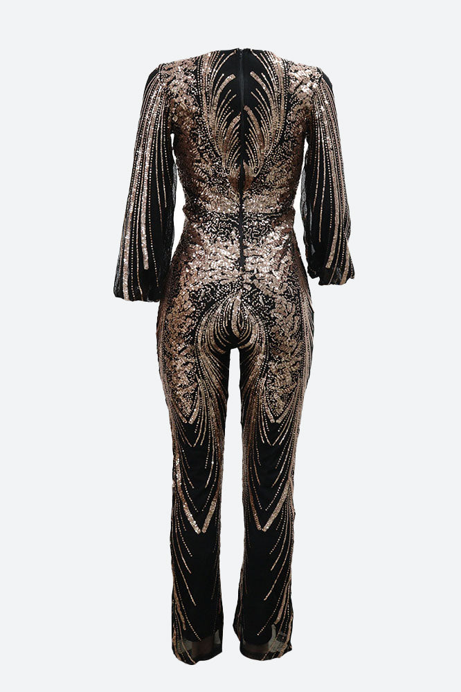 Sequin Lantern Sleeve Party Jumpsuit