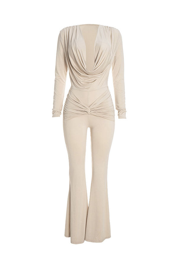 Cowl-Neck Twist-Front Wide-Leg Jumpsuit