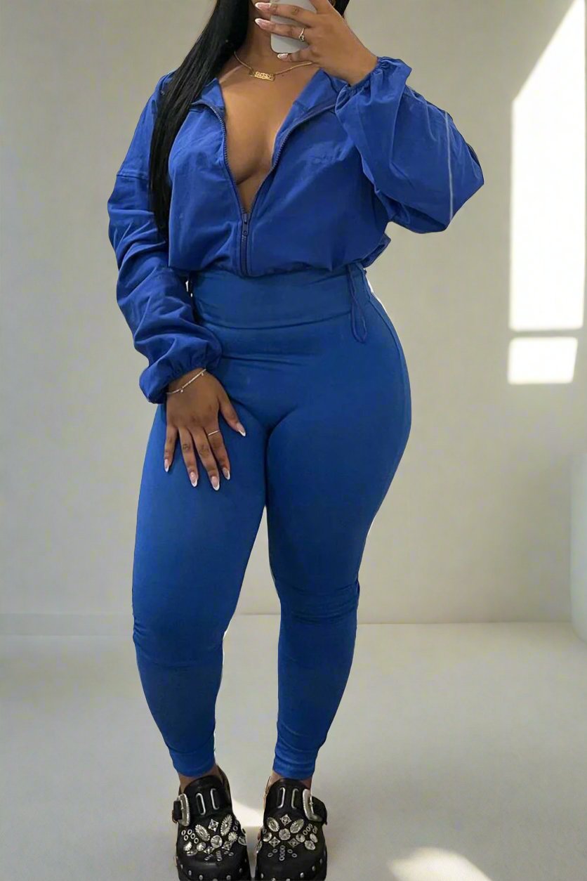 Zip Up Drawstring Pants Sets