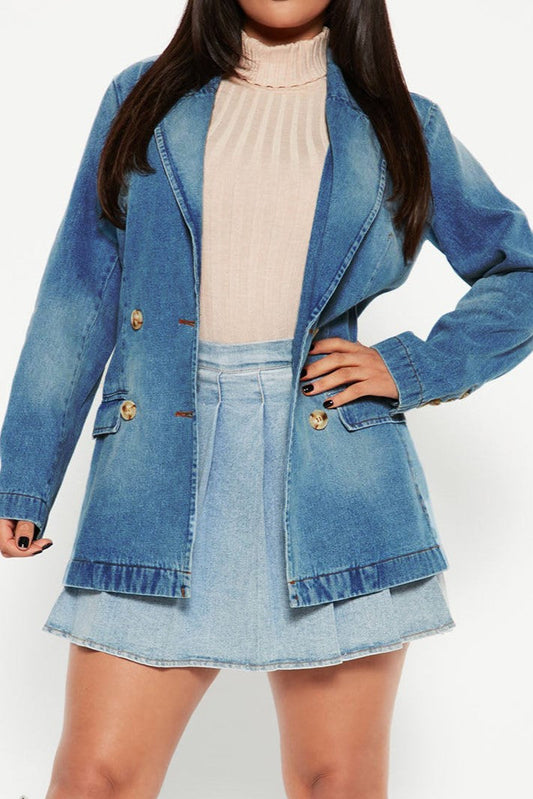 Lapel Collar Washed Denim Top
