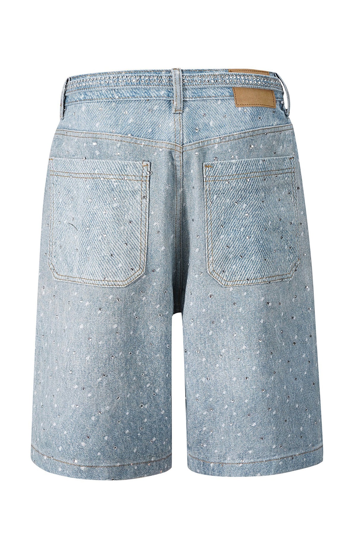 Loose Fit Denim Capri Pants with Rhinestones