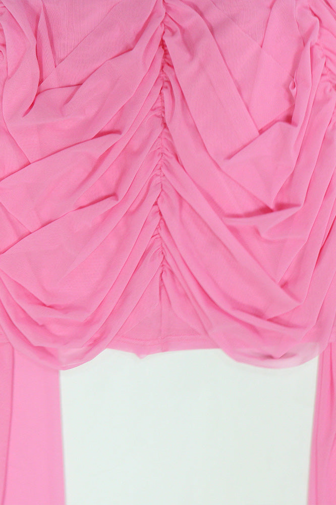Draped Mesh Cutout Mini Dress
