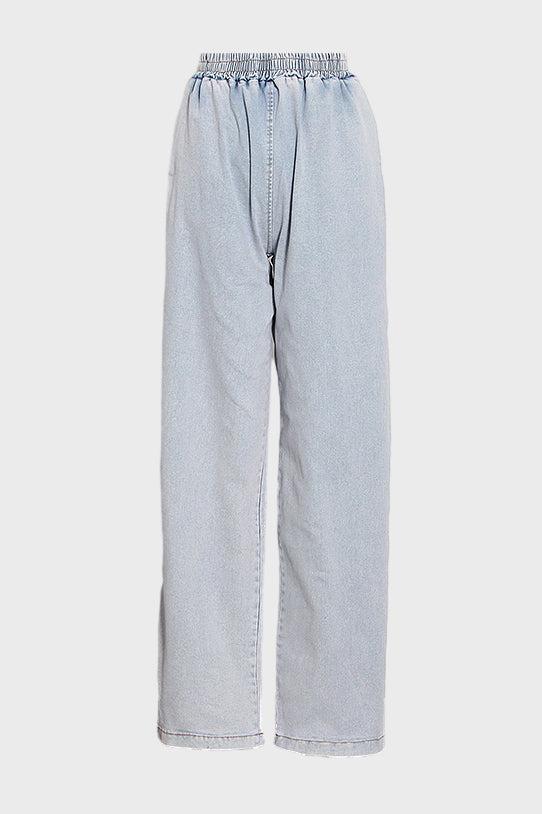 Denim Tube Top Wide Leg Pants Set