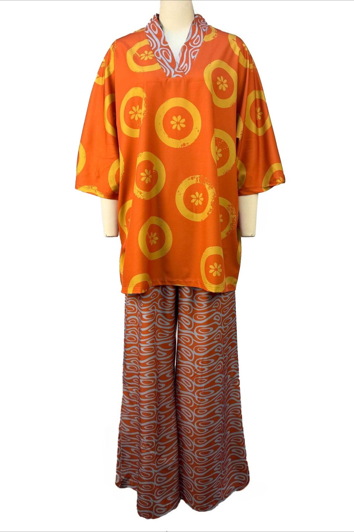 Abstract Print Kaftan & Wide Leg Pants Set