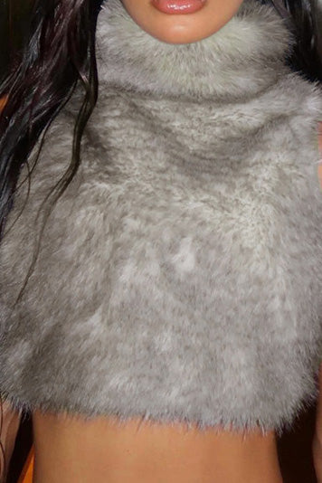 High Neck Fuzzy Zip Vest Top
