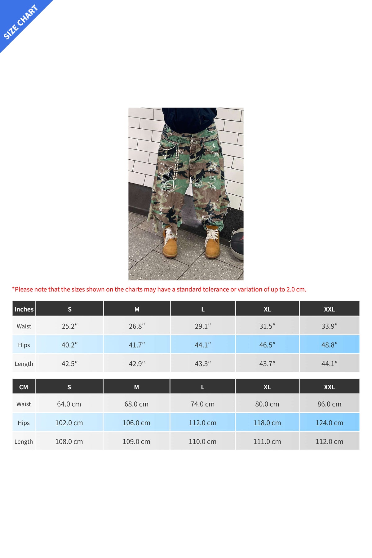 Camo Double Waist Ripped Jeans