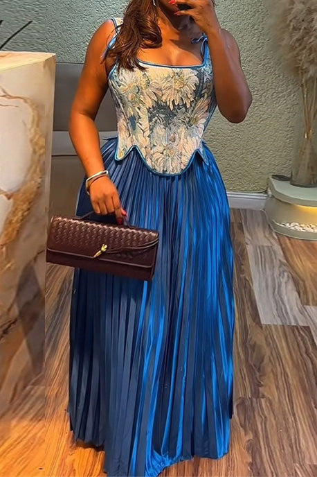 Printed Crop Tank with High Waist Pleated Skirt