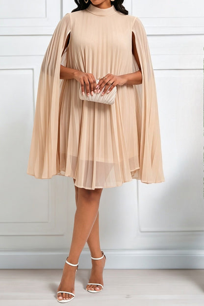 Pleated Cape Sleeve A Line Midi Dress