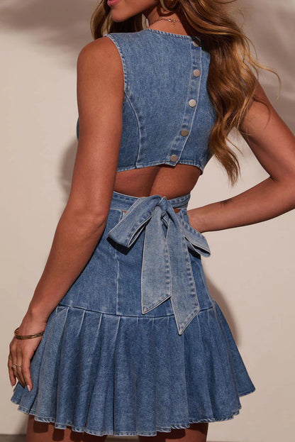 Pleated Denim Mini Dress