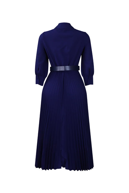 Plus Size Long Sleeve V-Neck Pleated Maxi Dresses