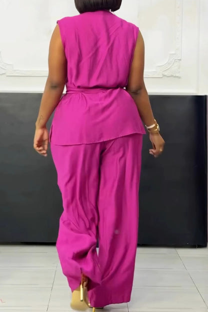 Sleeveless Tie Vest & Wide Leg Pants 2-Piece Set