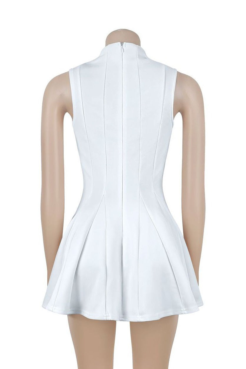 Square Neck Button Front Pleated Mini Dress