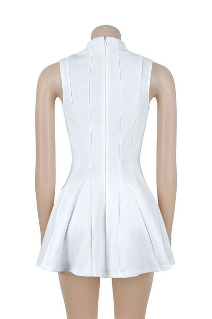 Square Neck Button Front Pleated Mini Dress
