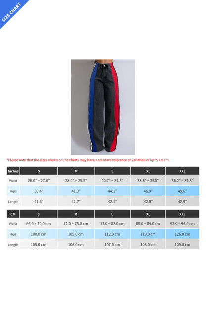 Wide Jeans with Wide Contrast Side Lines-Black