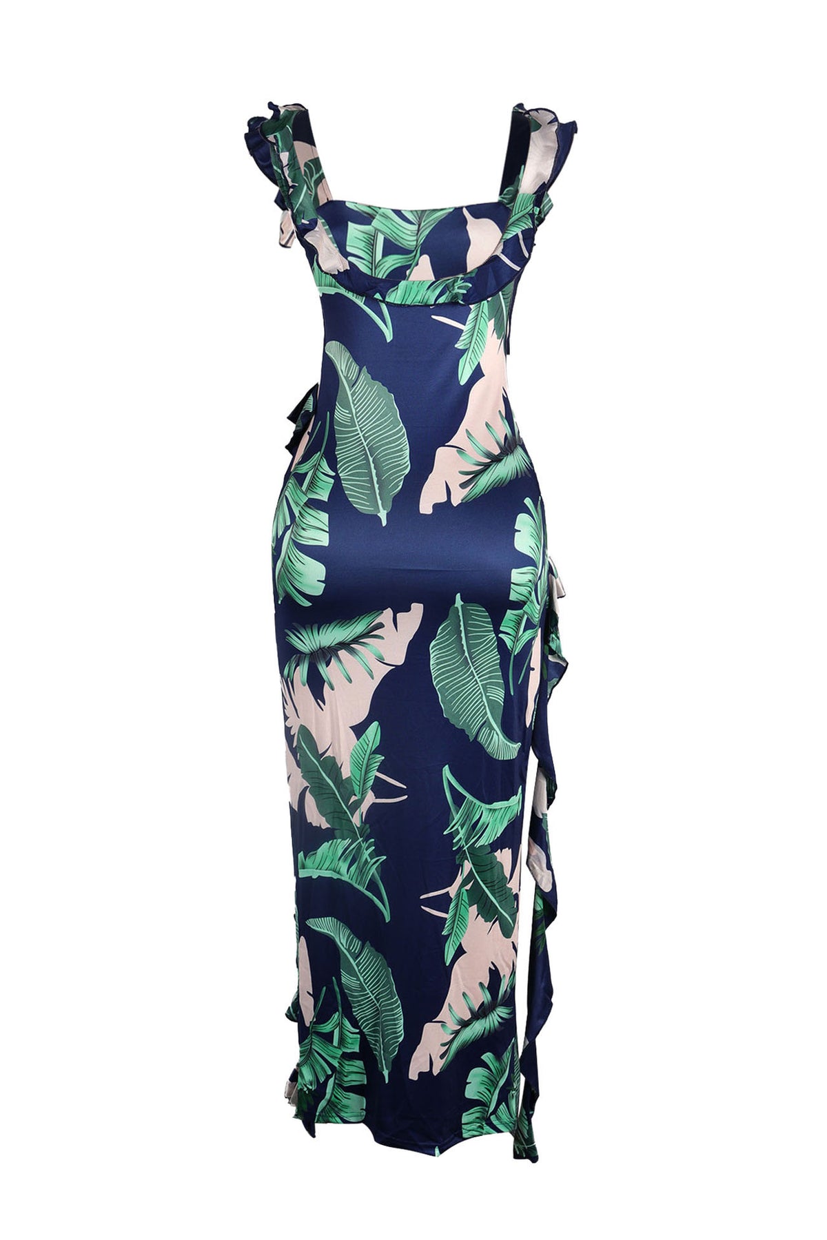 Long Strapless Dress With Slits and Tropical Print